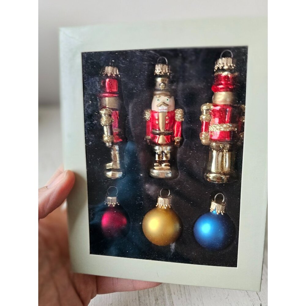 Living quarters nutcracker glass ornament set ball‎ vintage Xmas tree